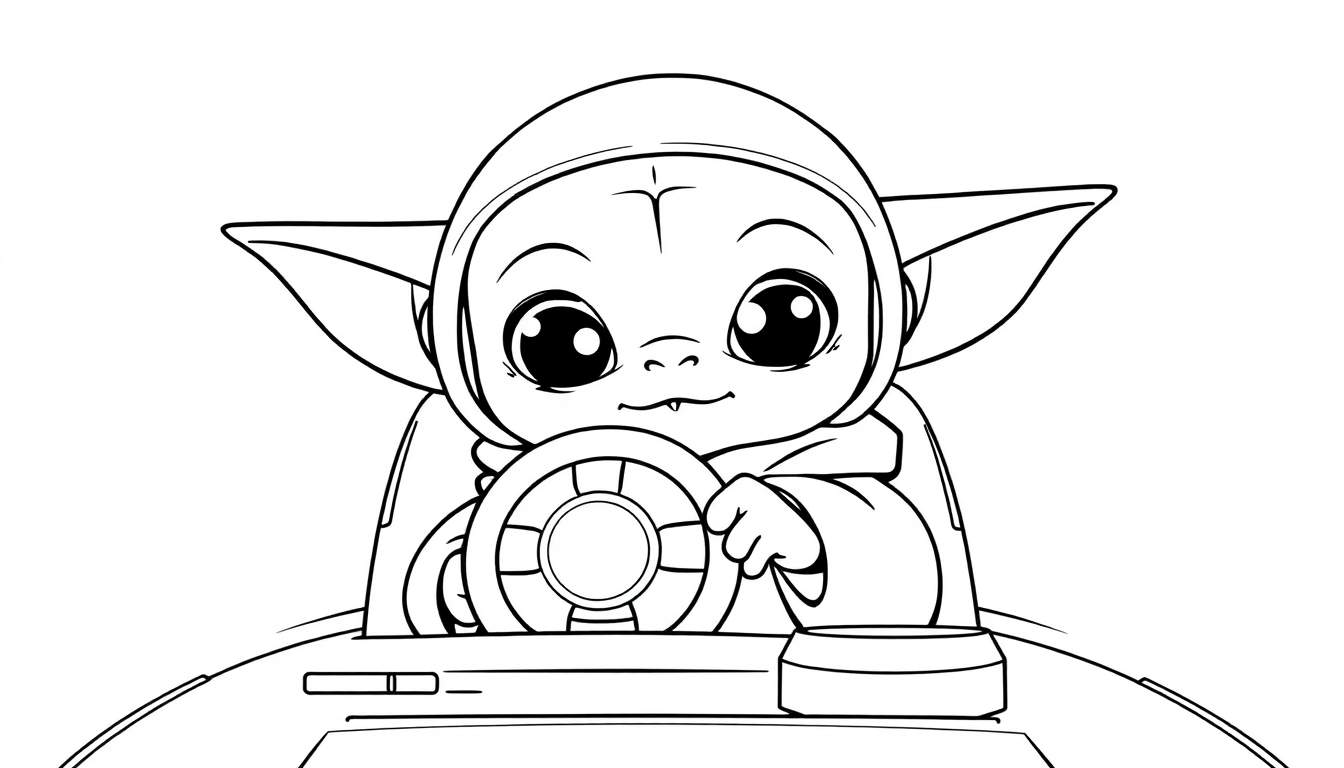 Grogu in a spaceship cockpit color panel.