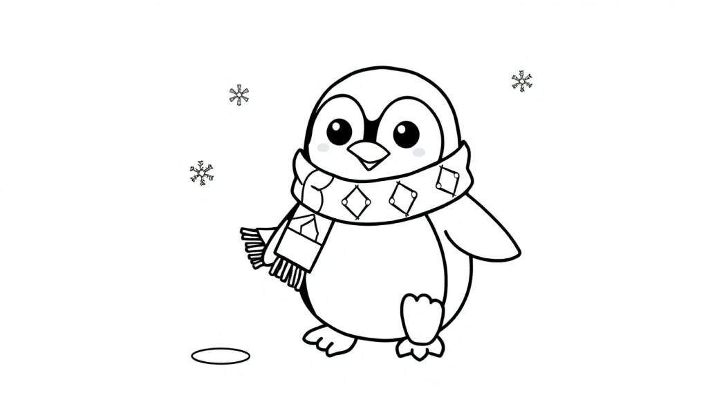 A cute penguin color panel with a patterned scarf.