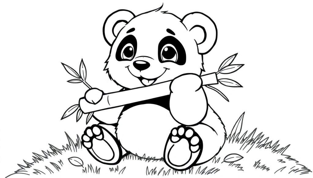 A cute panda sitting and holding bamboo, ready for color panel fun!