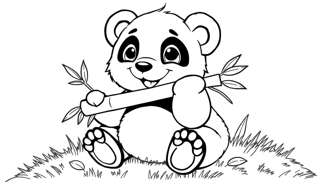 A cute panda sitting and holding bamboo, ready for color panel fun!