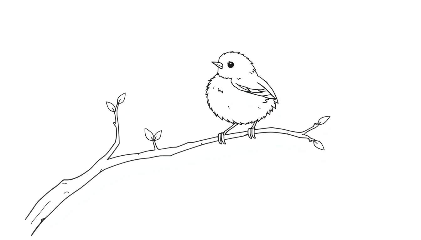 A cute little bird on a branch, a fun color panel for kids.