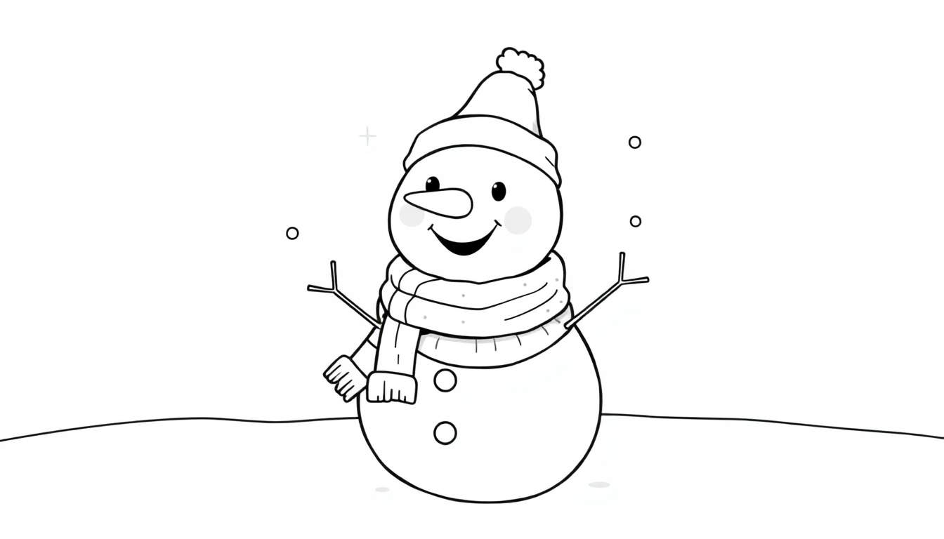 A friendly snowman in a color panel, ready for coloring.