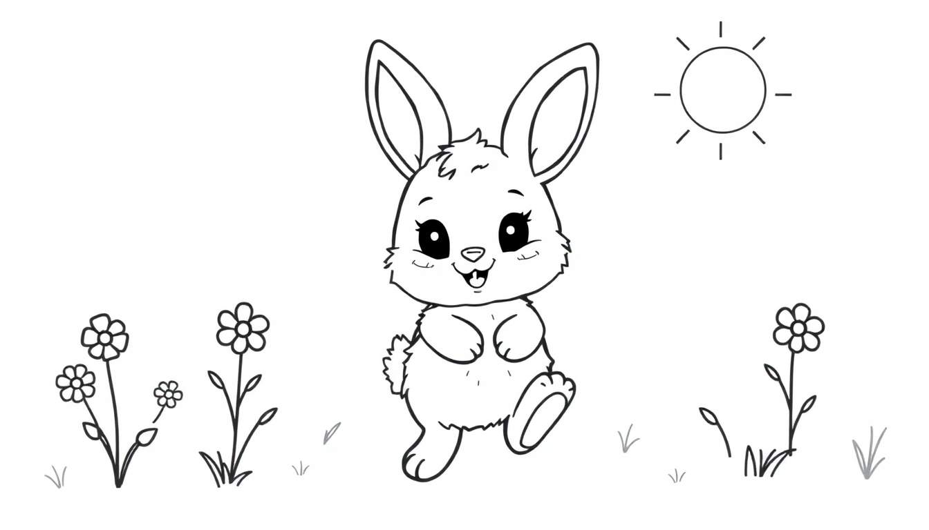 A sweet bunny ready for coloring on a color panel.