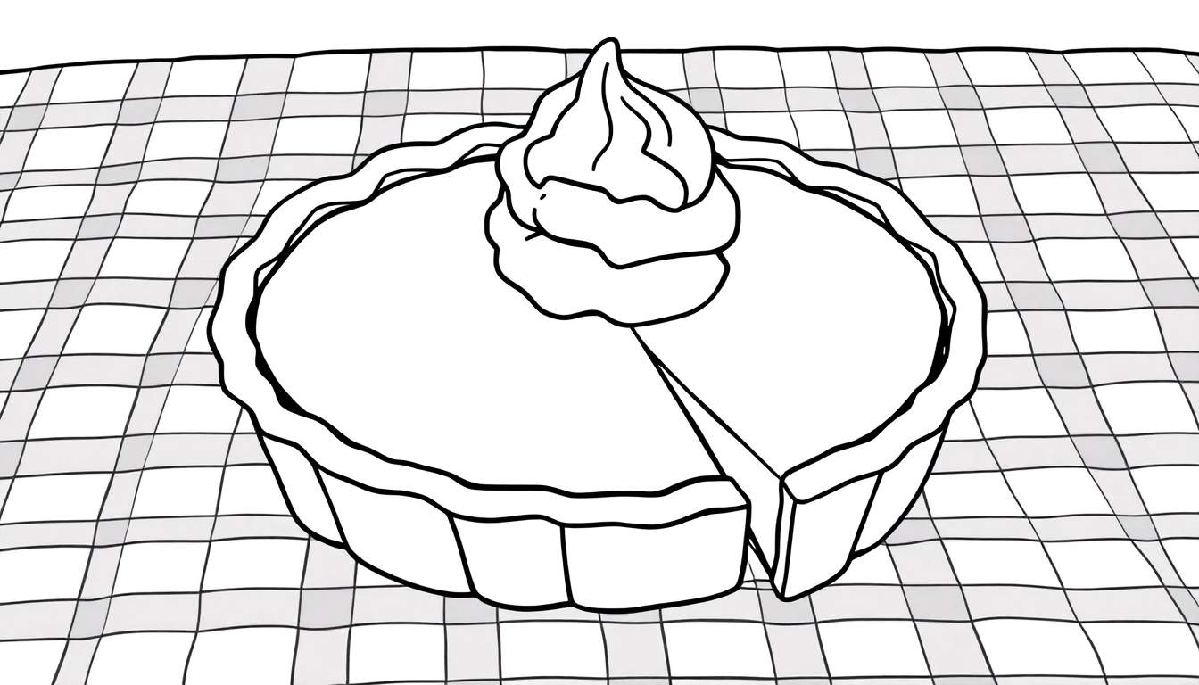 A black and white drawing of a pie with a slice removed, ready for coloring. This color panel features a delightful pie! 🥧🎨✨