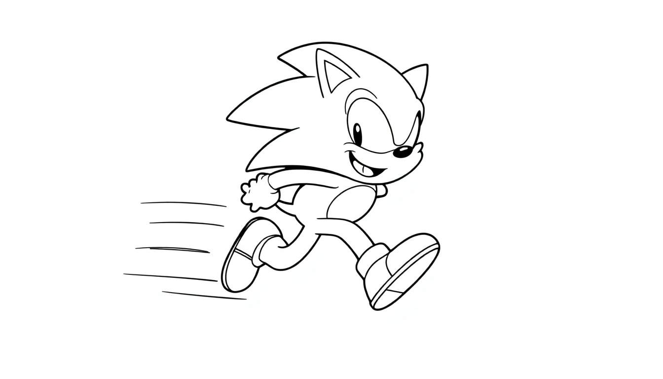 A black and white color panel of Sonic the Hedgehog running with speed lines.