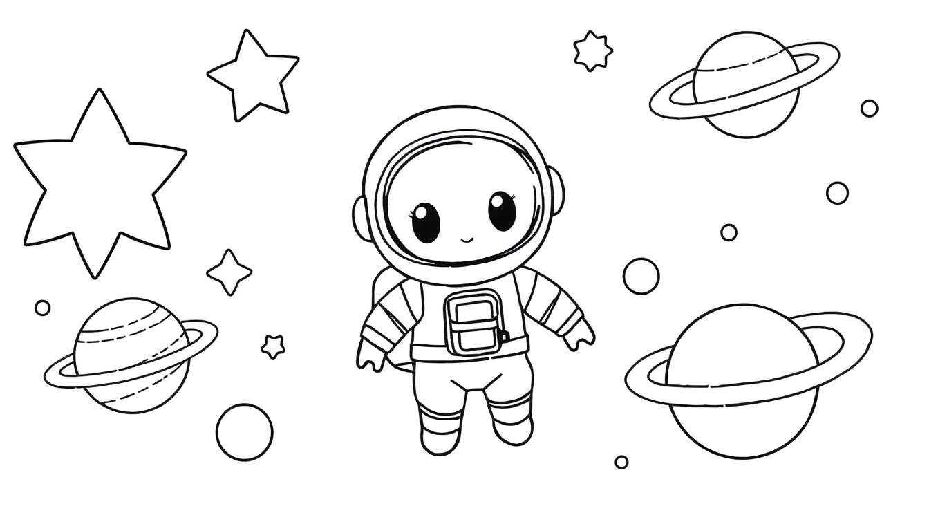 A cute chibi astronaut ready for coloring fun on this color panel!