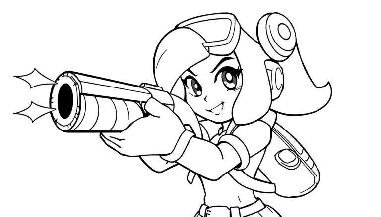 A black and white color panel featuring Shelly from Brawl Stars with a big gun.