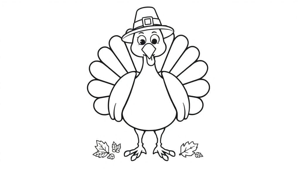 A happy turkey in a pilgrim hat, ready for a color panel.