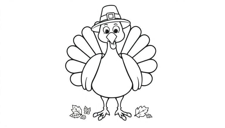 A happy turkey in a pilgrim hat, ready for a color panel.