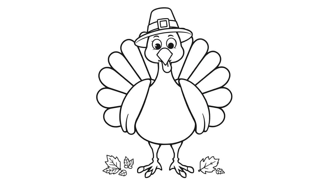 A happy turkey in a pilgrim hat, ready for a color panel.