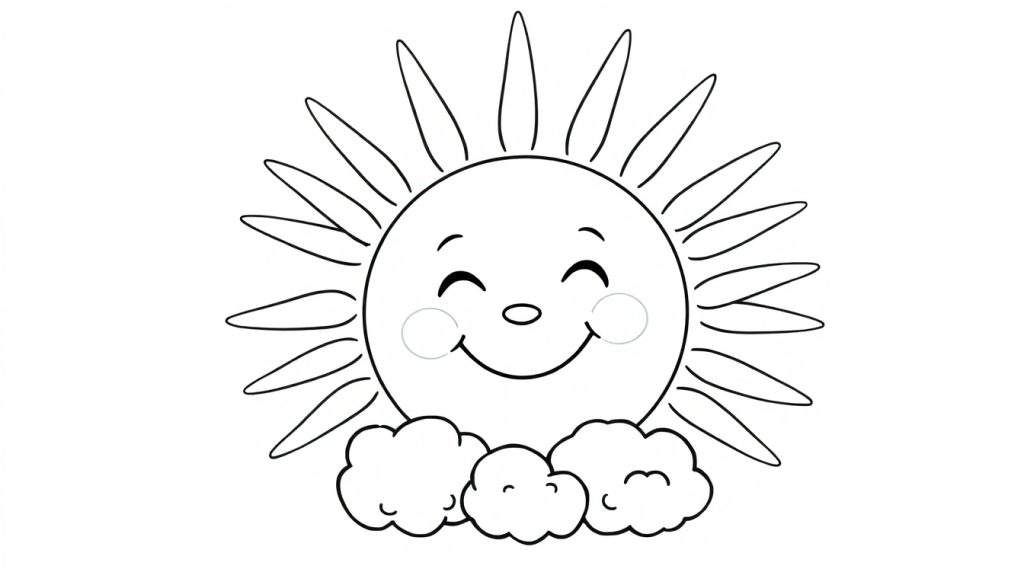 A smiling sun with colorful rays, part of a fun color panel for kids.