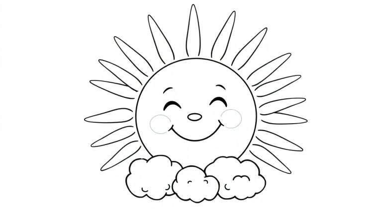 A smiling sun with colorful rays, part of a fun color panel for kids.