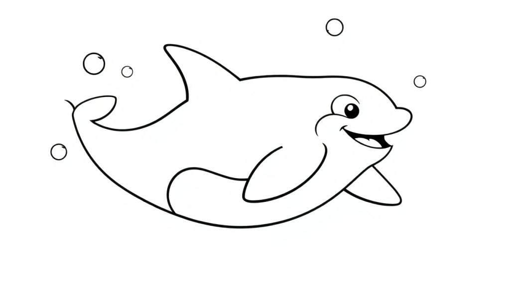A happy orca smiling in a black and white color panel with bubbles.