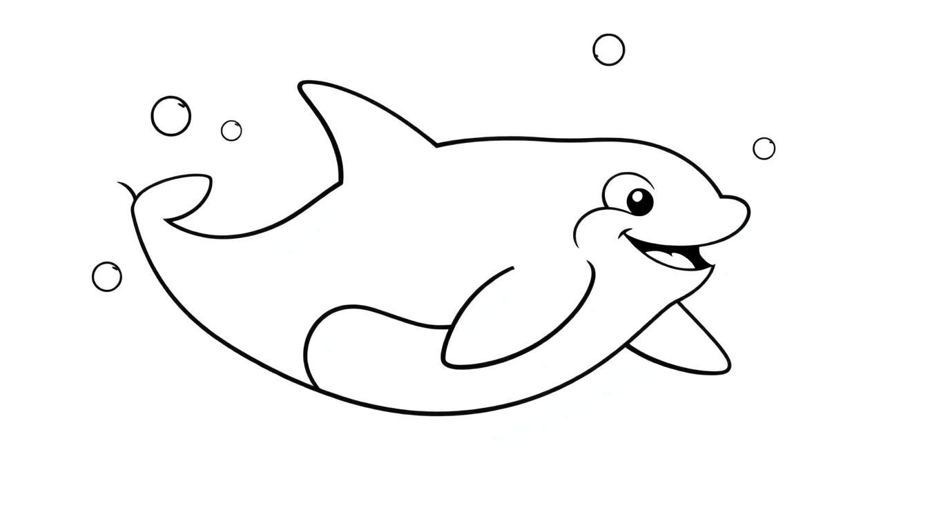 A happy orca smiling in a black and white color panel with bubbles.