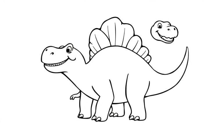 A friendly Stegosaurus coloring page with a detached head, perfect for a color panel.