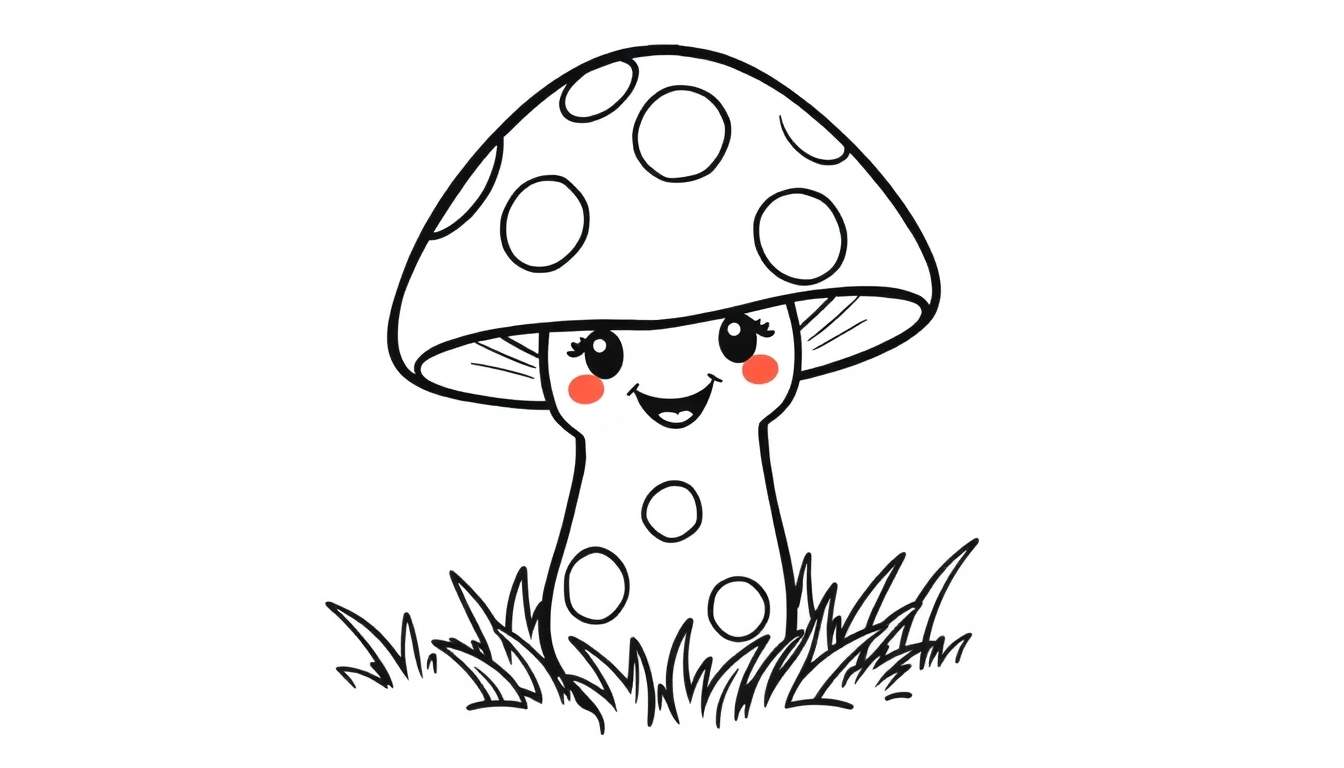 A friendly mushroom with polka dots, ready for coloring in this color panel.
