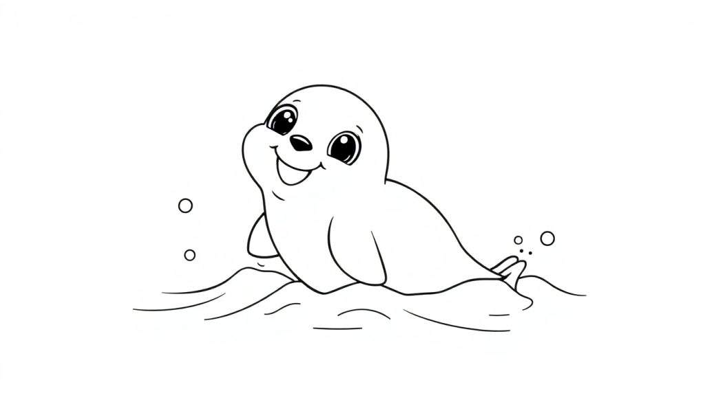 A cute baby seal, ready for coloring in a color panel.
