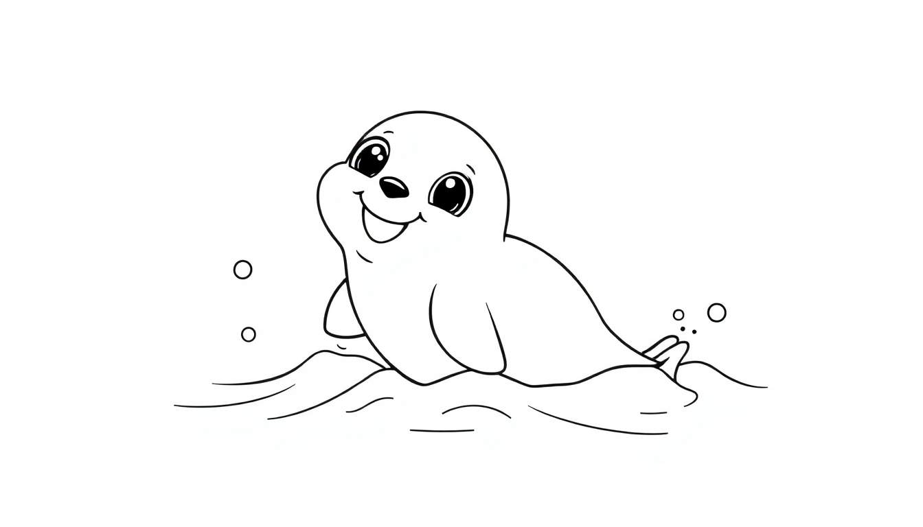 A cute baby seal, ready for coloring in a color panel.