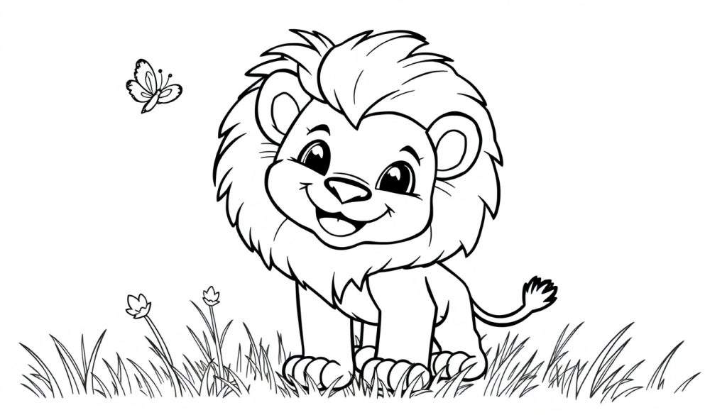 A cute lion cub with a big mane, perfect for a color panel!