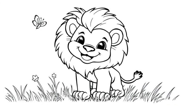 A cute lion cub with a big mane, perfect for a color panel!