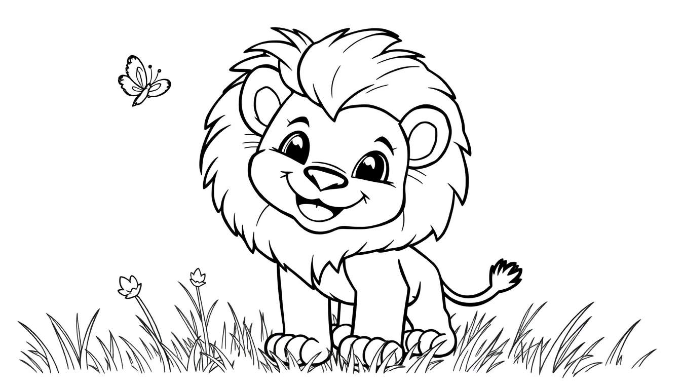 A cute lion cub with a big mane, perfect for a color panel!