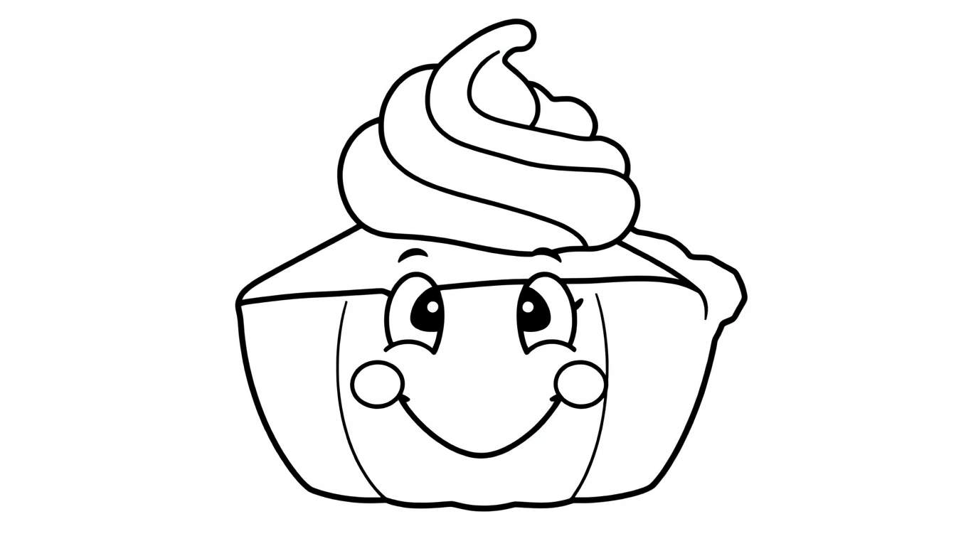 A friendly cartoon cupcake with a happy face, ready to be colored.