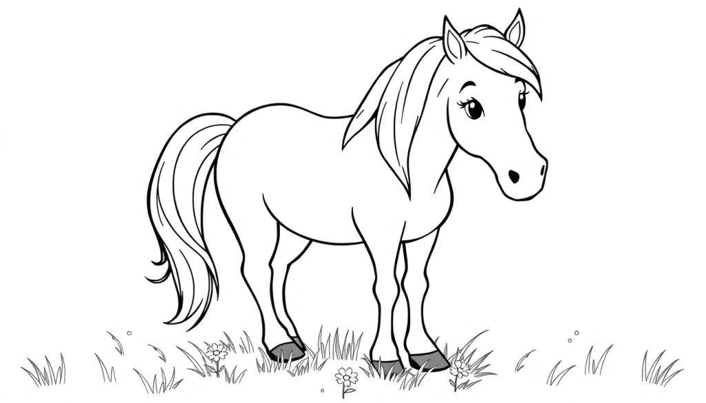 A friendly horse outline, ready for coloring in this color panel.