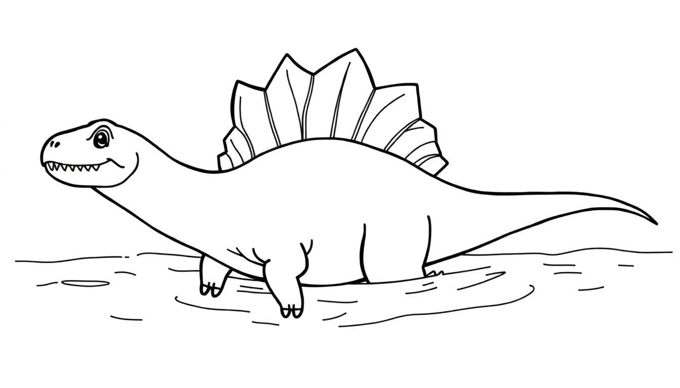 A friendly Stegosaurus in a black and white color panel, ready for coloring.