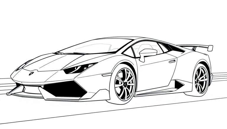 A black and white outline of a Lamborghini Huracan sports car, ready for a color panel adventure!