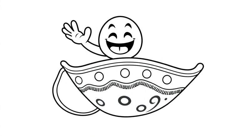 A smiling egg character in a decorative cup, ready for the color panel.