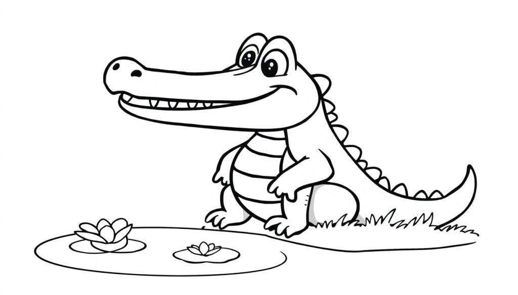 A smiling alligator outline for a color panel.