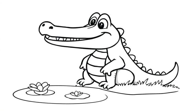 A smiling alligator outline for a color panel.