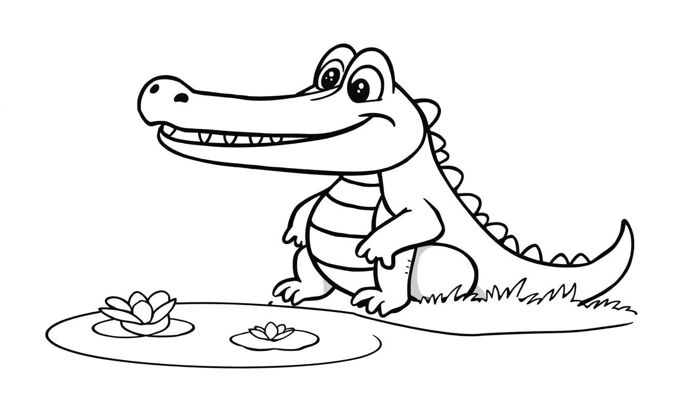 A smiling alligator outline for a color panel.
