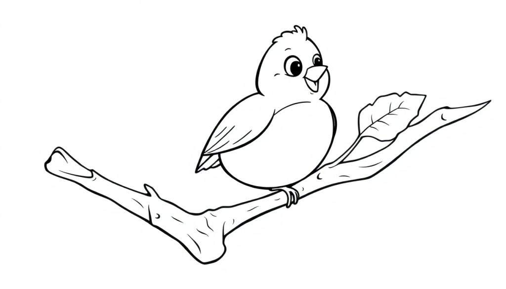 A cute cartoon robin in black and white for a color panel.