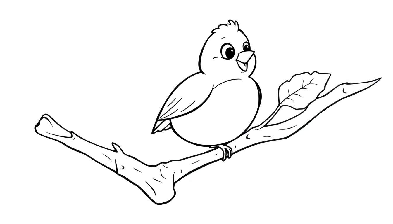 A cute cartoon robin in black and white for a color panel.