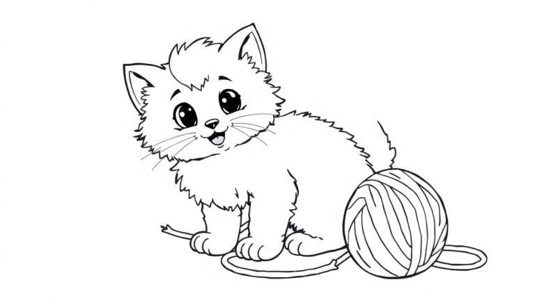 A cartoon kitten ready to color on a color panel.