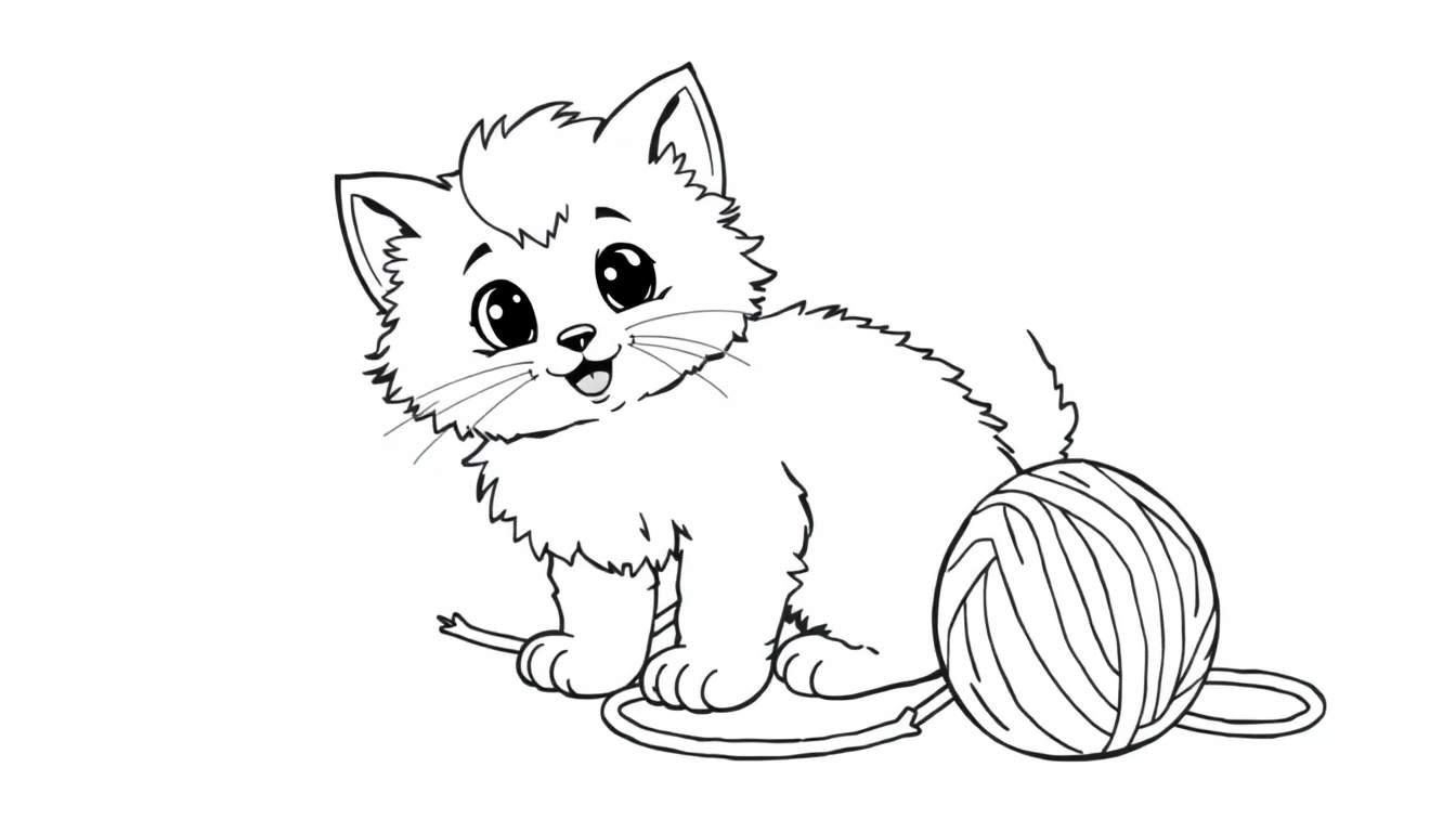 A cartoon kitten ready to color on a color panel.