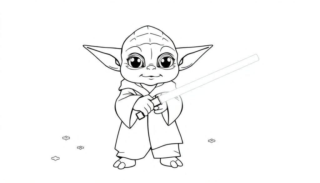 A cute baby Yoda illustration ready for a Star Wars coloring adventure in a color panel.