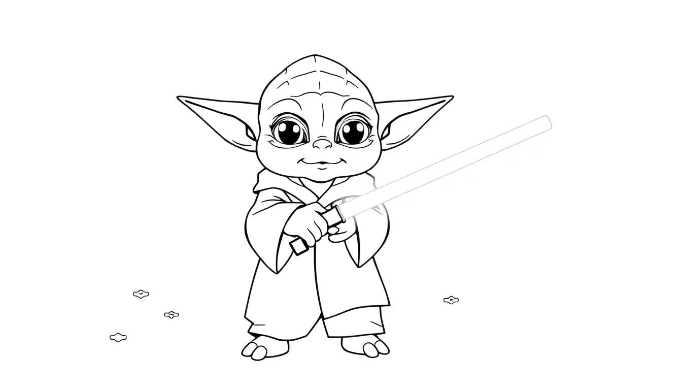 A cute baby Yoda illustration ready for a Star Wars coloring adventure in a color panel.