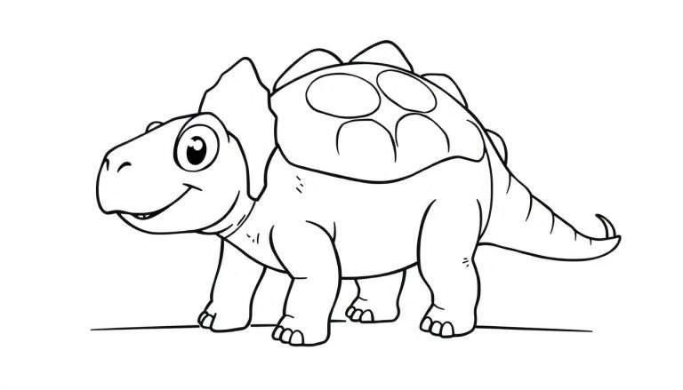 A friendly Ankylosaurus coloring panel with a bumpy tail and armor.