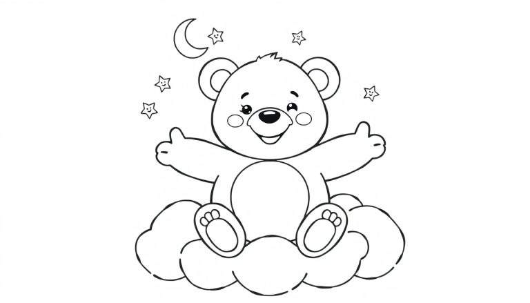 A cute teddy bear sitting on a cloud, perfect for a color panel.