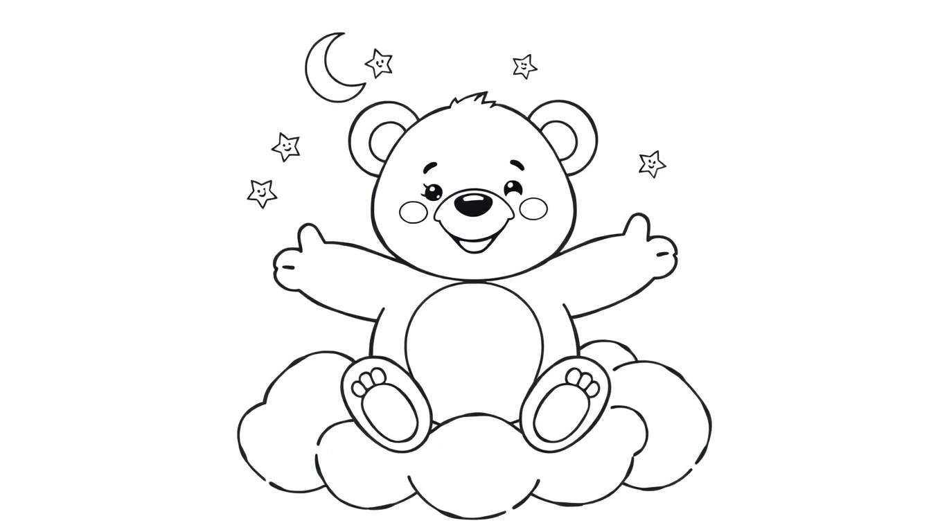 A cute teddy bear sitting on a cloud, perfect for a color panel.