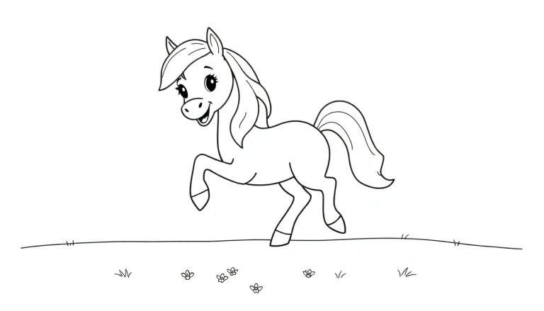 A happy pony ready for coloring on this color panel.