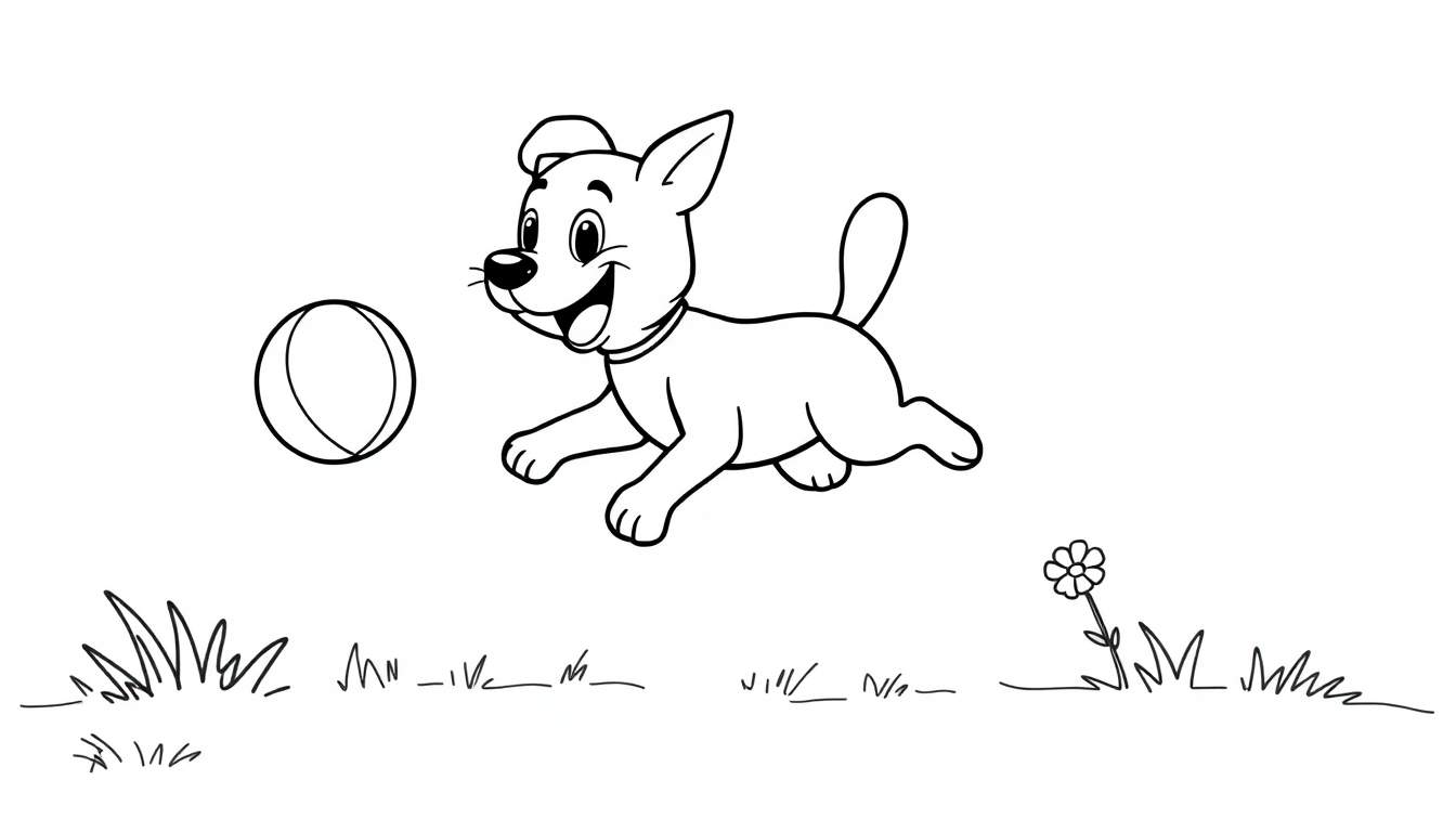 A black and white color panel of Bluey joyfully leaping for a ball in a sunny park.