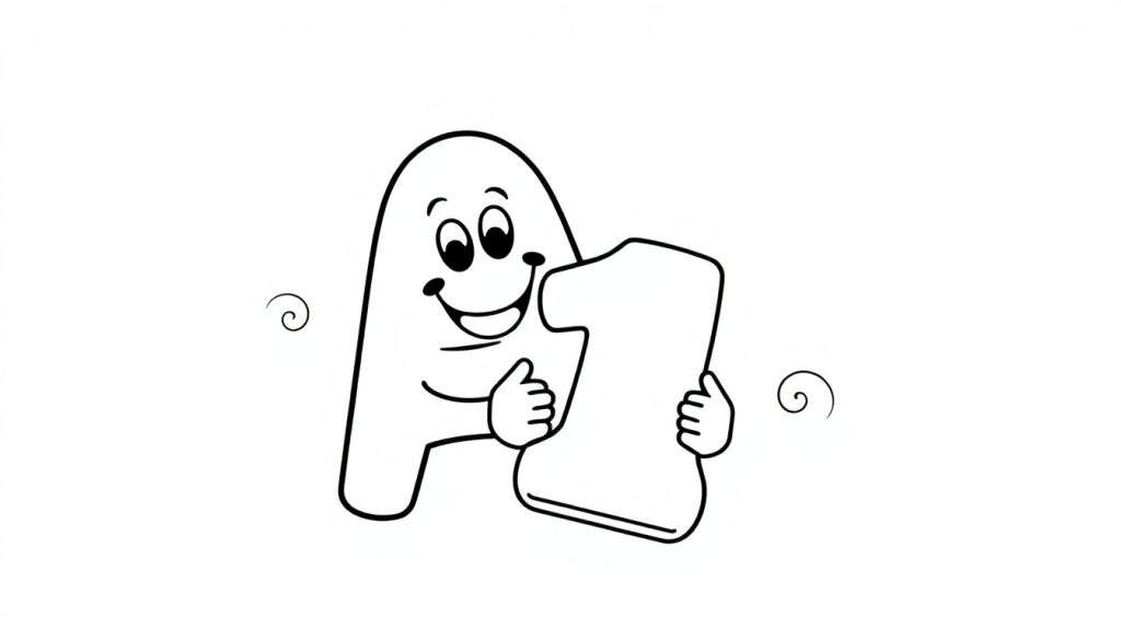 A friendly letter 'A' coloring page with a happy face holding the number '1', presented as a color panel.
