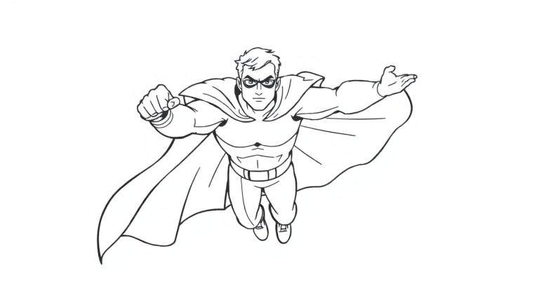 A superhero flying, ready for a color panel adventure.