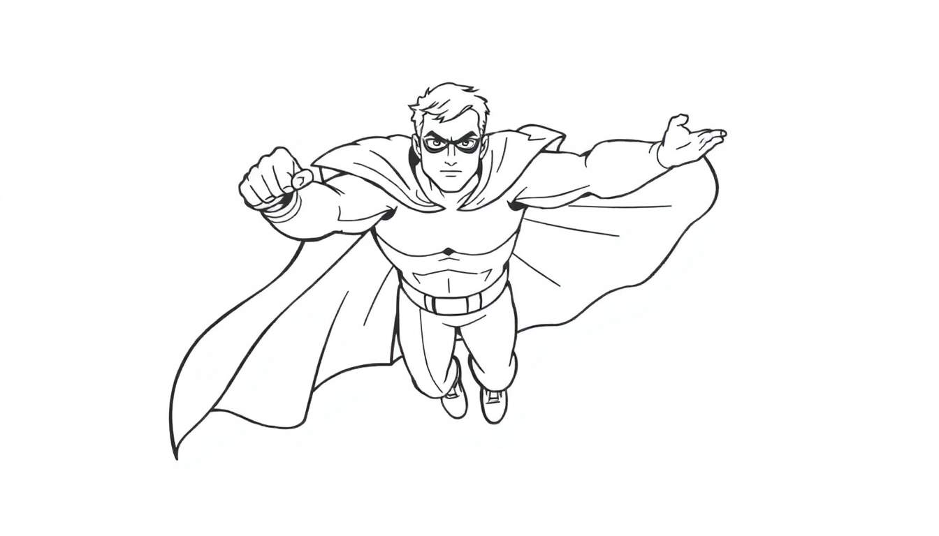 A superhero flying, ready for a color panel adventure.