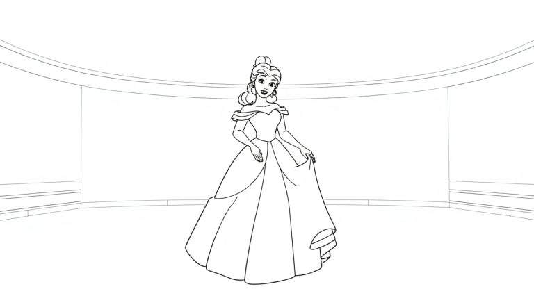 Belle in her yellow ballgown, a coloring panel.