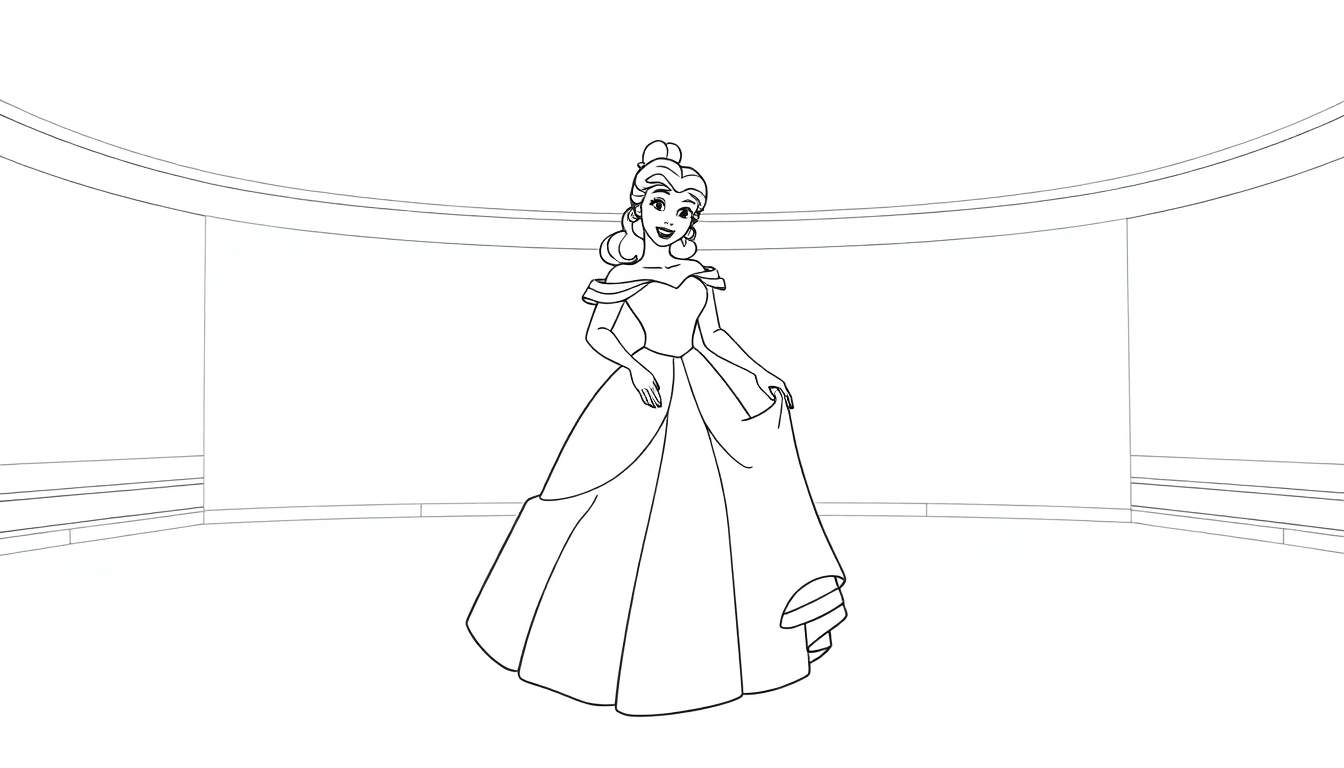 Belle in her yellow ballgown, a coloring panel.