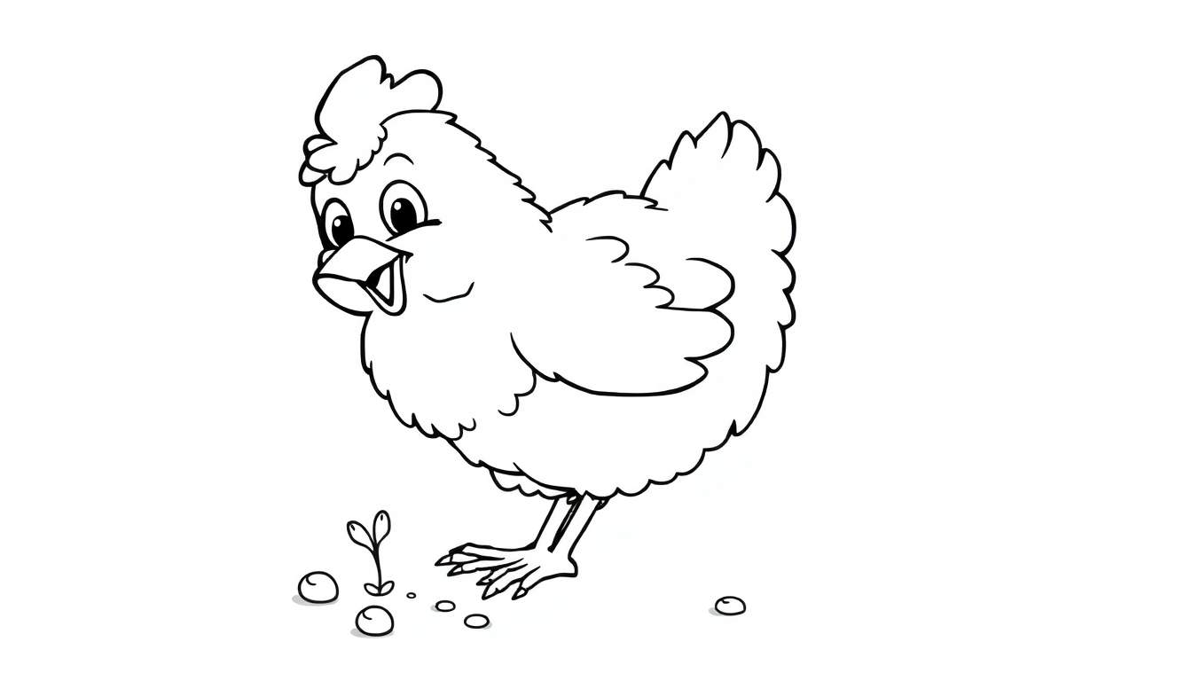 A cute chicken looking for food in a color panel.